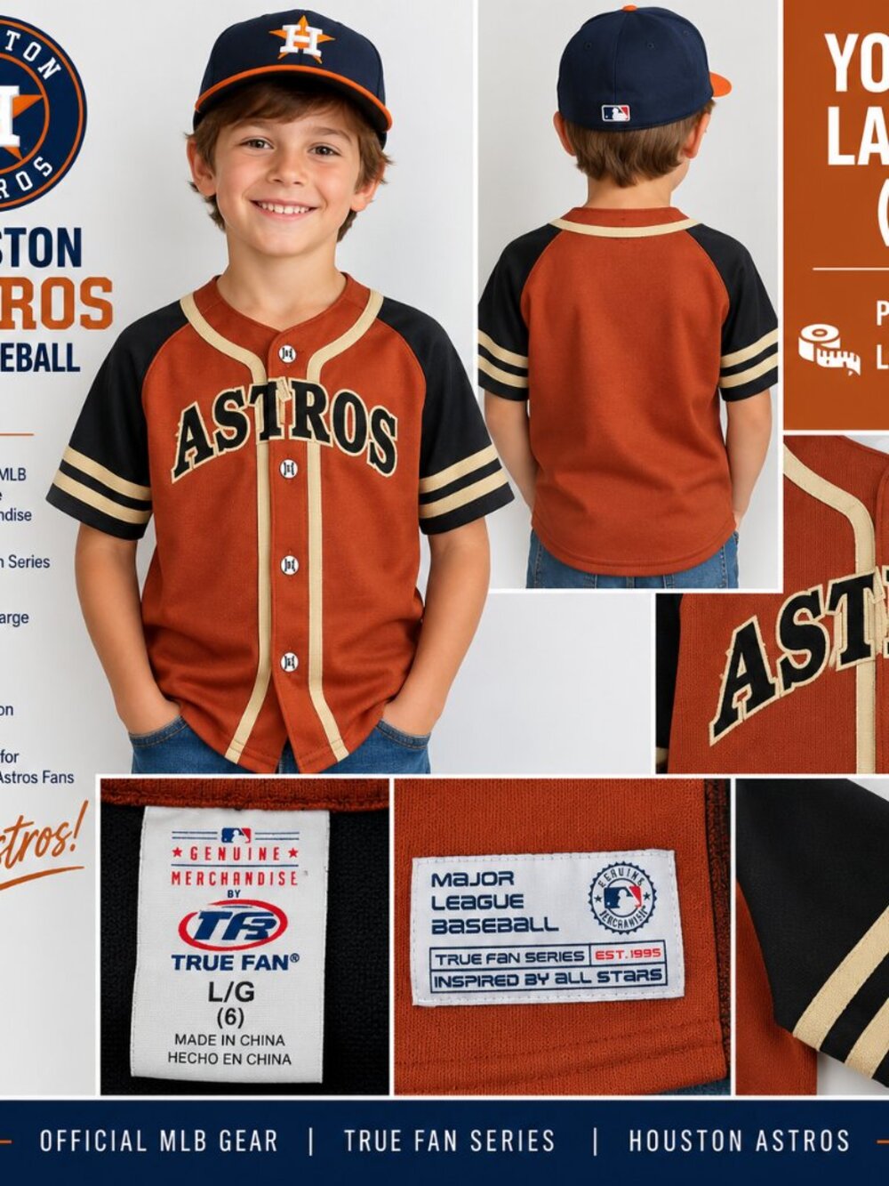 Houston Astros MLB True Fan Youth L 6 Baseball Jersey